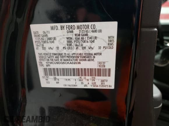 ✅ 2012 Ford Escape XLT • VIN: 1FMCU9DG5CKA02036 • Лот: 92882825. Опубликован ранее на Copart с пробегом 165 354 миль. Бесплатный доступ к архиву аукционных продаж из США и подробный отчёт об истории автомобиля на DreamBid. Изображение 13.