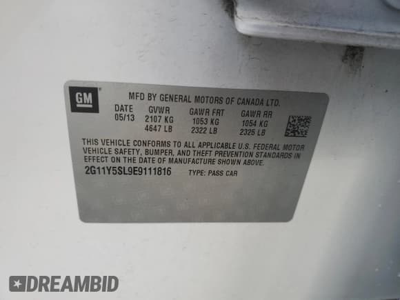 ✅ 2014 Chevrolet Impala LS • VIN: 2G11Y5SL9E9111816 • Lot: 89722525. Listed on Copart with 140,689 mi. Free auction sales archive from the USA and detailed vehicle history report at DreamBid. Image 12.