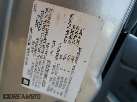 ✅ 2001 Chevrolet S-10 LS • VIN: 1GCDT13W61K228198 • Лот: 48802315. Опубликован ранее на Copart с пробегом 146 687 миль. Бесплатный доступ к архиву аукционных продаж из США и подробный отчёт об истории автомобиля на DreamBid. Изображение 12.