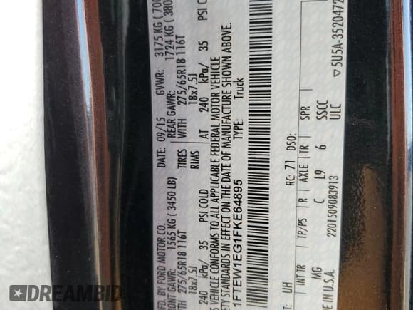 ✅ 2015 Ford F-150 XLT • VIN: 1FTEW1EG1FKE64895 • Lot: 47042445. Listed on Copart with 88,146 mi. Free auction sales archive from the USA and detailed vehicle history report at DreamBid. Image 12.