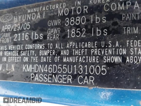 ✅ 2005 Hyundai Elantra GLS • VIN: KMHDN46D55U131005 • Lot: 42230938. Wystawiony na IAAI z przebiegiem 236 960 mil. Bezpłatny archiwum sprzedaży aukcyjnych z USA i szczegółowy raport historii pojazdu na DreamBid. Zdjęcie 9.