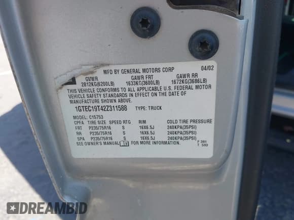 ✅ 2002 GMC Sierra 1500 • VIN: 1GTEC19T42Z311588 • Лот: 42484628. Опубликован ранее на IAAI с пробегом 175 809 миль. Бесплатный доступ к архиву аукционных продаж из США и подробный отчёт об истории автомобиля на DreamBid. Изображение 9.