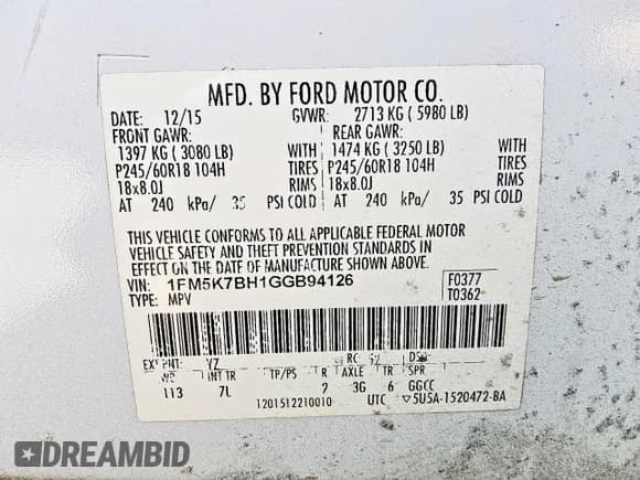 ✅ 2016 Ford Explorer • VIN: 1FM5K7BH1GGB94126 • Lot: 81522835. Wystawiony na Copart z przebiegiem 169 673 mil. Bezpłatny archiwum sprzedaży aukcyjnych z USA i szczegółowy raport historii pojazdu na DreamBid. Zdjęcie 5.