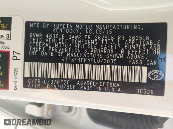✅ 2015 Toyota Camry LE • VIN: 4T1BF1FK1FU072005 • Лот: 43353364. Опубликован ранее на IAAI с пробегом 141 037 миль. Бесплатный доступ к архиву аукционных продаж из США и подробный отчёт об истории автомобиля на DreamBid. Изображение 9.