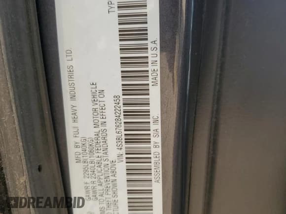 ✅ 2008 Subaru Legacy GT Limited • VIN: 4S3BL676284222458 • Lot: 68723495. Listed on Copart with 104,269 mi. Free auction sales archive from the USA and detailed vehicle history report at DreamBid. Image 12.