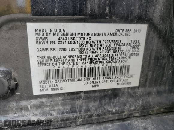 2014 Mitsubishi Outlander ES с VIN 4A4AP3AU9EE008572, выставлен на аукционе Copart как лот 70549005 с пробегом 208 024 миль миль и Списание • Salvage title. История ставок и продаж доступна на DreamBid. Изображение 13.