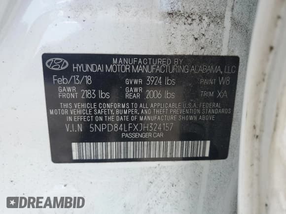 ✅ 2018 Hyundai Elantra SEL • VIN: 5NPD84LFXJH324157 • Lot: 86320995. Listed on Copart with 110,533 mi. Free auction sales archive from the USA and detailed vehicle history report at DreamBid. Image 12.