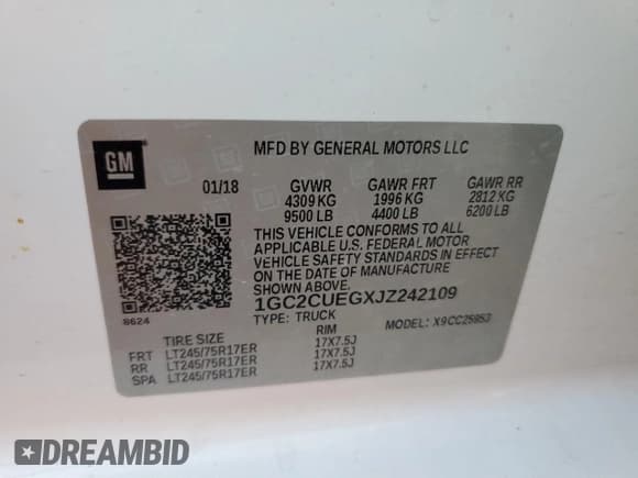 ✅ 2018 Chevrolet Silverado 2500HD Work Truck • VIN: 1GC2CUEGXJZ242109 • Lot: 81091375. Listed on Copart with 265,142 mi. Free auction sales archive from the USA and detailed vehicle history report at DreamBid. Image 12.