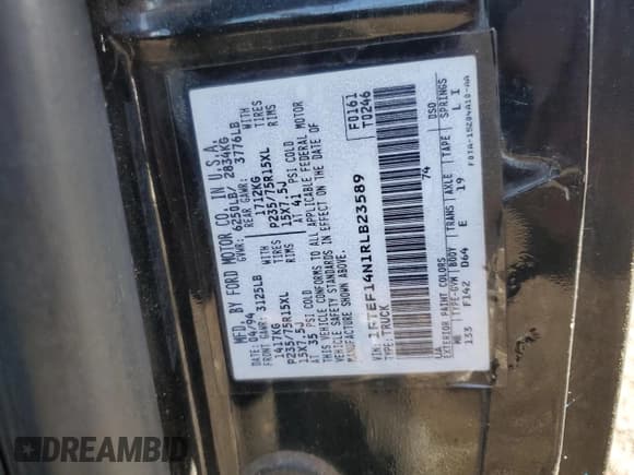 ✅ 1994 Ford F-150 • VIN: 1FTEF14N1RLB23589 • Лот: 75737084. Опубликован ранее на Copart с пробегом 143 875 миль. Бесплатный доступ к архиву аукционных продаж из США и подробный отчёт об истории автомобиля на DreamBid. Изображение 12.