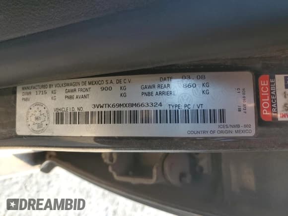 ✅ 2008 Volkswagen Jetta • VIN: 3VWTK69MX8M663324 • Лот: 71845655. Опубликован ранее на Copart с пробегом 193 719 миль. Бесплатный доступ к архиву аукционных продаж из США и подробный отчёт об истории автомобиля на DreamBid. Изображение 12.