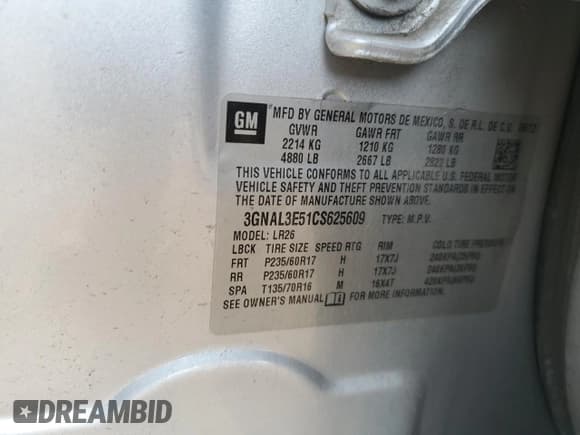 ✅ 2012 Chevrolet Captiva Sport LT • VIN: 3GNAL3E51CS625609 • Лот: 60815375. Опубликован ранее на Copart с пробегом Не указан. Бесплатный доступ к архиву аукционных продаж из США и подробный отчёт об истории автомобиля на DreamBid. Изображение 12.