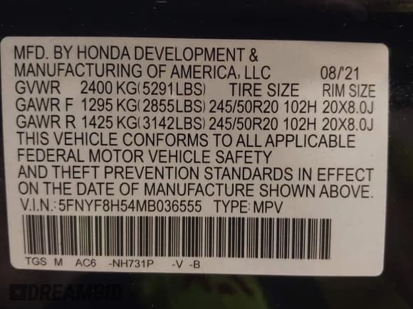 ✅ 2021 Honda Passport EX-L • VIN: 5FNYF8H54MB036555 • Lot: 42493765. Listed on IAAI with 61,454 mi. Free auction sales archive from the USA and detailed vehicle history report at DreamBid. Image 9.