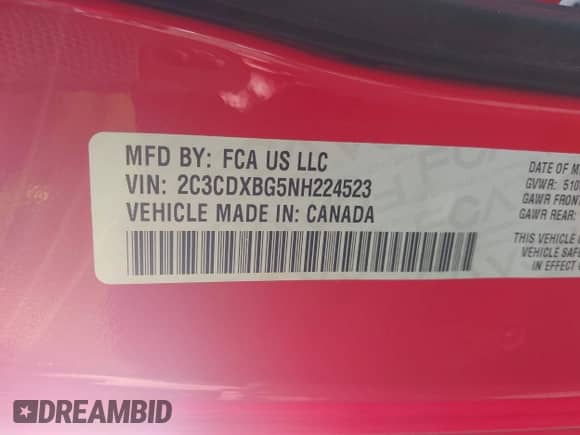 2022 Dodge Charger SXT with VIN 2C3CDXBG5NH224523, listed as a IAAI auction lot 43288039 with 86,532 mi miles and . Bid and sale history available at DreamBid. Image 9.