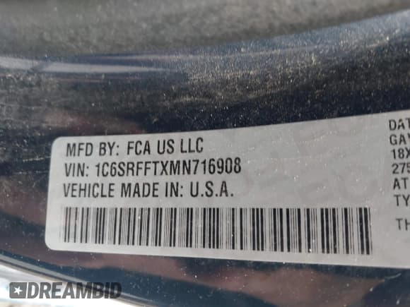 ✅ 2021 Ram 1500 Big Horn • VIN: 1C6SRFFTXMN716908 • Lot: 43039373. Listed on IAAI with 99,489 mi. Free auction sales archive from the USA and detailed vehicle history report at DreamBid. Image 9.