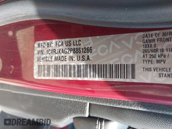 ✅ 2023 Jeep Grand Cherokee Altitude • VIN: 1C4RJKAG2P8861266 • Lot: 42365068. Listed on IAAI with 16,738 mi. Free auction sales archive from the USA and detailed vehicle history report at DreamBid. Image 9.