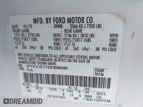 ✅ 2013 Ford F-150 XL • VIN: 1FTFX1ET1DFB98086 • Lot: 41215419. Listed on IAAI with 158,296 mi. Free auction sales archive from the USA and detailed vehicle history report at DreamBid. Image 9.