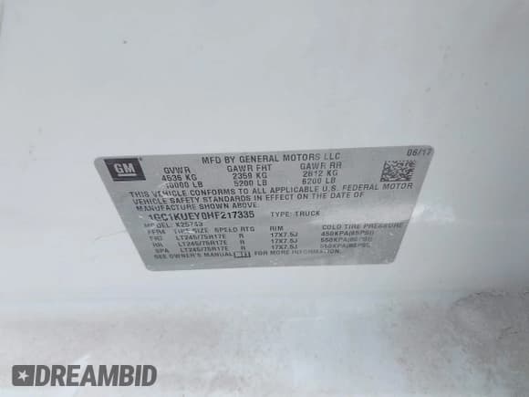 ✅ 2017 Chevrolet Silverado 2500HD Work Truck • VIN: 1GC1KUEY0HF217335 • Lot: 42310735. Listed on IAAI with 107,781 mi. Free auction sales archive from the USA and detailed vehicle history report at DreamBid. Image 9.