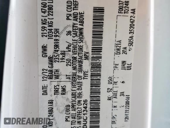 ✅ 2013 Ford Escape Titanium • VIN: 1FMCU0J90DUC13426 • Lot: 53643565. Listed on Copart with 176,600 mi. Free auction sales archive from the USA and detailed vehicle history report at DreamBid. Image 13.