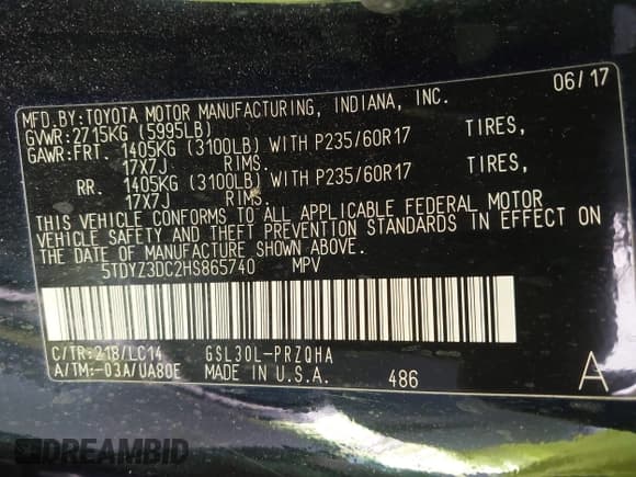 ✅ 2017 Toyota Sienna XLE Auto Access Seat • VIN: 5TDYZ3DC2HS865740 • Lot: 43289507. Listed on IAAI with 413,333 mi. Free auction sales archive from the USA and detailed vehicle history report at DreamBid. Image 9.