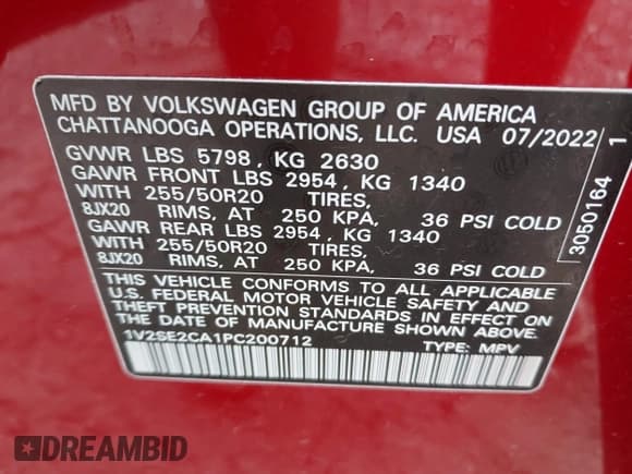 ✅ 2023 Volkswagen Atlas SEL • VIN: 1V2SE2CA1PC200712 • Lot: 42869791. Listed on IAAI with 60,113 mi. Free auction sales archive from the USA and detailed vehicle history report at DreamBid. Image 9.