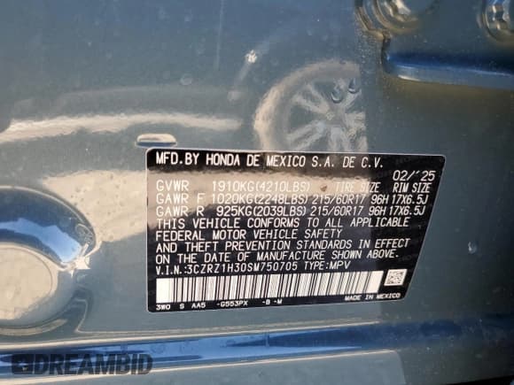 ✅ 2025 Honda HR-V LX • VIN: 3CZRZ1H30SM750705 • Лот: 86242295. Опубликован ранее на Copart с пробегом 2 039 миль. Бесплатный доступ к архиву аукционных продаж из США и подробный отчёт об истории автомобиля на DreamBid. Изображение 13.