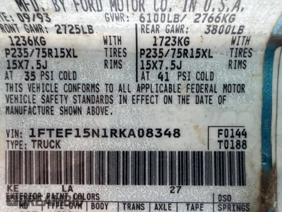 ✅ 1994 Ford F-150 • VIN: 1FTEF15N1RKA08348 • Лот: 61273695. Опубликован ранее на Copart с пробегом 231 145 миль. Бесплатный доступ к архиву аукционных продаж из США и подробный отчёт об истории автомобиля на DreamBid. Изображение 10.