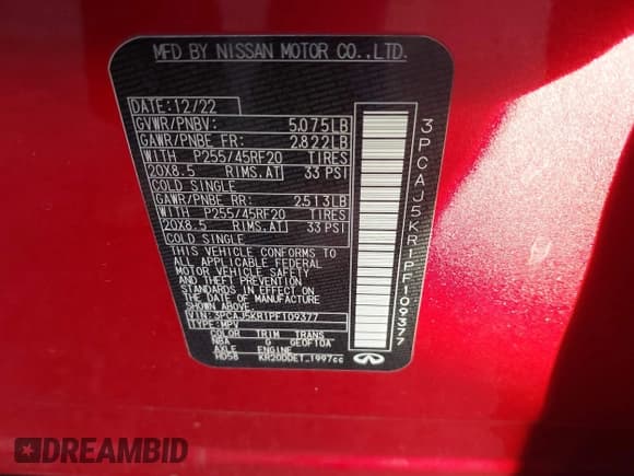 ✅ 2023 Infiniti QX55 Essential • VIN: 3PCAJ5KR1PF109377 • Lot: 41172660. Listed on IAAI with 32,695 mi. Free auction sales archive from the USA and detailed vehicle history report at DreamBid. Image 9.