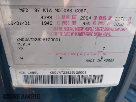 ✅ 2002 Kia Sportage • VIN: KNDJA723925120001 • Lot: 41931419. Listed on IAAI with 145,675 mi. Free auction sales archive from the USA and detailed vehicle history report at DreamBid. Image 9.