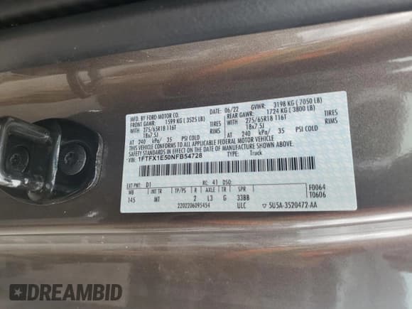 ✅ 2022 Ford F-150 XL • VIN: 1FTFX1E50NFB54728 • Lot: 69506875. Listed on Copart with 45,981 mi. Free auction sales archive from the USA and detailed vehicle history report at DreamBid. Image 12.