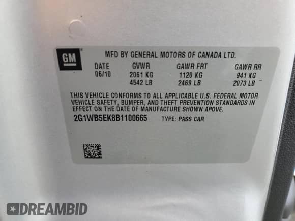 2011 Chevrolet Impala LT Retail с VIN 2G1WB5EK8B1100665, выставлен на аукционе Copart как лот 72006045 с пробегом 141 893 миль миль и Списание • Salvage title. История ставок и продаж доступна на DreamBid. Изображение 12.