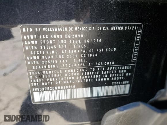 ✅ 2022 Volkswagen Taos SEL • VIN: 3VVJX7B20NM020746 • Lot: 81321335. Wystawiony na Copart z przebiegiem 46 656 mil. Bezpłatny archiwum sprzedaży aukcyjnych z USA i szczegółowy raport historii pojazdu na DreamBid. Zdjęcie 13.