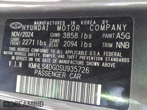 ✅ 2025 Hyundai Elantra SEL Convenience • VIN: KMHLS4DG0SU935726 • Лот: 43606725. Опубликован ранее на IAAI с пробегом 17 189 миль. Бесплатный доступ к архиву аукционных продаж из США и подробный отчёт об истории автомобиля на DreamBid. Изображение 9.