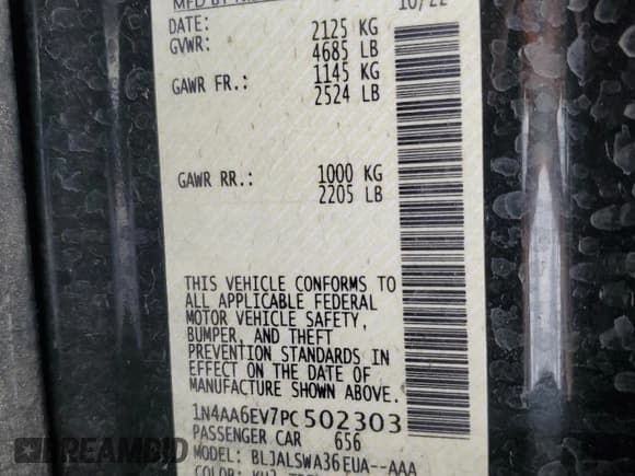 ✅ 2023 Nissan Maxima SR • VIN: 1N4AA6EV7PC502303 • Lot: 54645844. Listed on Copart with 22,248 mi. Free auction sales archive from the USA and detailed vehicle history report at DreamBid. Image 12.