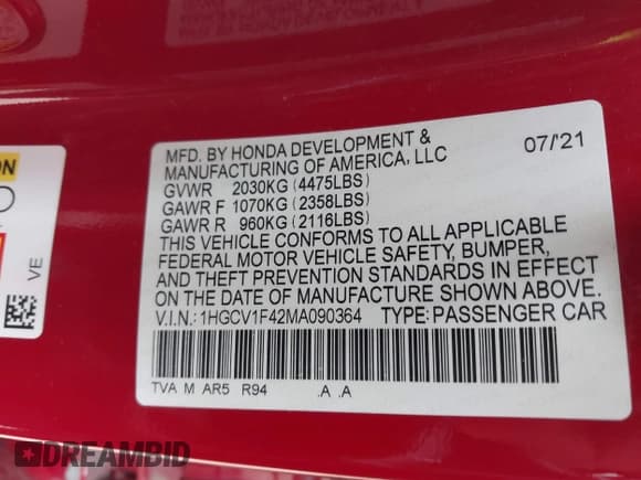 ✅ 2021 Honda Accord Sport SE • VIN: 1HGCV1F42MA090364 • Лот: 43301345. Опубликован ранее на IAAI с пробегом 125 378 миль. Бесплатный доступ к архиву аукционных продаж из США и подробный отчёт об истории автомобиля на DreamBid. Изображение 9.