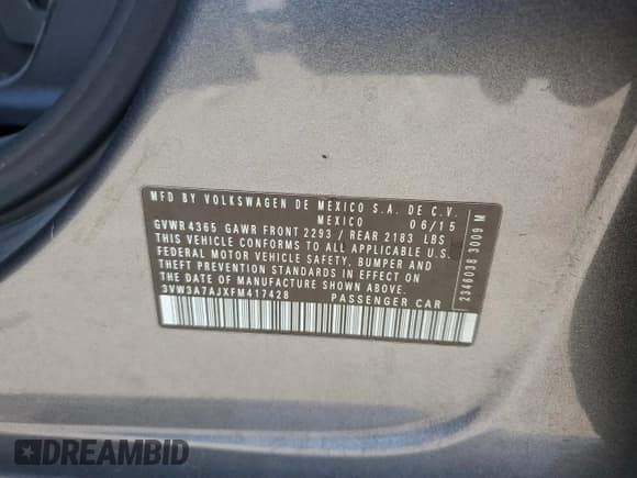 ✅ 2015 Volkswagen Jetta SEL • VIN: 3VW3A7AJXFM417428 • Лот: 62071025. Опубликован ранее на Copart с пробегом 209 863 миль. Бесплатный доступ к архиву аукционных продаж из США и подробный отчёт об истории автомобиля на DreamBid. Изображение 12.