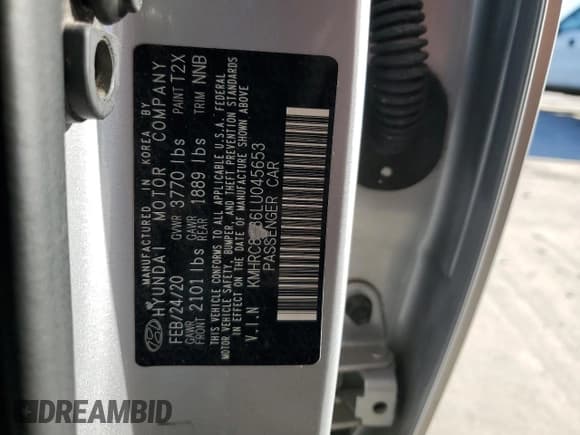 ✅ 2020 Hyundai Venue SEL • VIN: KMHRC8A36LU045653 • Lot: 81465394. Listed on Copart with 49,327 mi. Free auction sales archive from the USA and detailed vehicle history report at DreamBid. Image 13.