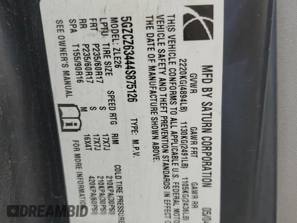 ✅ 2004 Saturn VUE V6 • VIN: 5GZCZ63444S875126 • Лот: 84409705. Опубликован ранее на Copart с пробегом 175 515 миль. Бесплатный доступ к архиву аукционных продаж из США и подробный отчёт об истории автомобиля на DreamBid. Изображение 13.