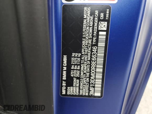 ✅ 2024 BMW M2 • VIN: 3MF13DM00R8E66346 • Lot: 48895695. Listed on Copart with 13,471 mi. Free auction sales archive from the USA and detailed vehicle history report at DreamBid. Image 14.