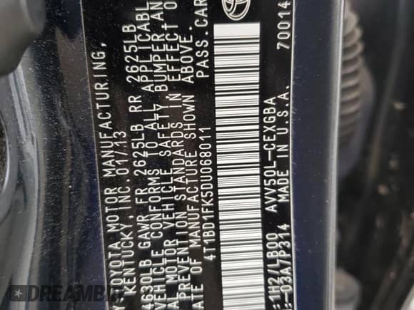 2013 Toyota Camry XLE с VIN 4T1BD1FK5DU068011, выставлен на аукционе Copart как лот 83966245 с пробегом 83 965 миль миль и Списание • Salvage title. История ставок и продаж доступна на DreamBid. Изображение 12.