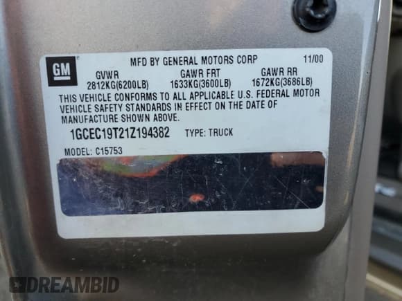 ✅ 2001 Chevrolet Silverado 1500 • VIN: 1GCEC19T21Z194382 • Лот: 88863615. Опубликован ранее на Copart с пробегом 155 055 миль. Бесплатный доступ к архиву аукционных продаж из США и подробный отчёт об истории автомобиля на DreamBid. Изображение 13.