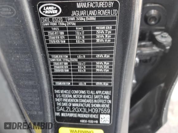 ✅ 2020 Land Rover Range Rover Evoque R-Dynamic SE • VIN: SALZL2GX3LH097559 • Lot: 45663445. Listed on Copart with 25,748 mi. Free auction sales archive from the USA and detailed vehicle history report at DreamBid. Image 13.