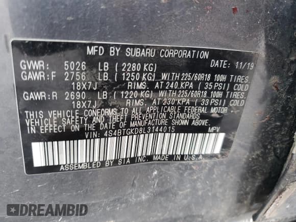 ✅ 2020 Subaru Outback Onyx XT • VIN: 4S4BTGKD8L3144015 • Lot: 92319355. Listed on Copart with 110,141 mi. Free auction sales archive from the USA and detailed vehicle history report at DreamBid. Image 13.