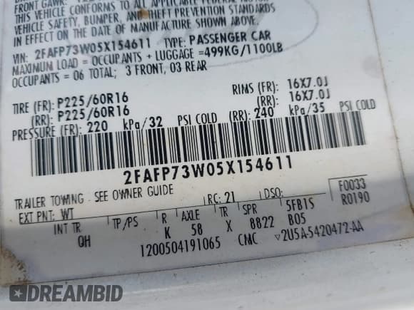 ✅ 2005 Ford Crown Victoria Standard • VIN: 2FAFP73W05X154611 • Lot: 42234491. Listed on IAAI with 274,393 mi. Free auction sales archive from the USA and detailed vehicle history report at DreamBid. Image 9.