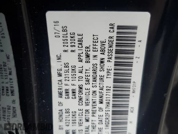 ✅ 2017 Honda Accord Sport • VIN: 1HGCR2F57HA017192 • Лот: 87197155. Опубликован ранее на Copart с пробегом 93 956 миль. Бесплатный доступ к архиву аукционных продаж из США и подробный отчёт об истории автомобиля на DreamBid. Изображение 12.