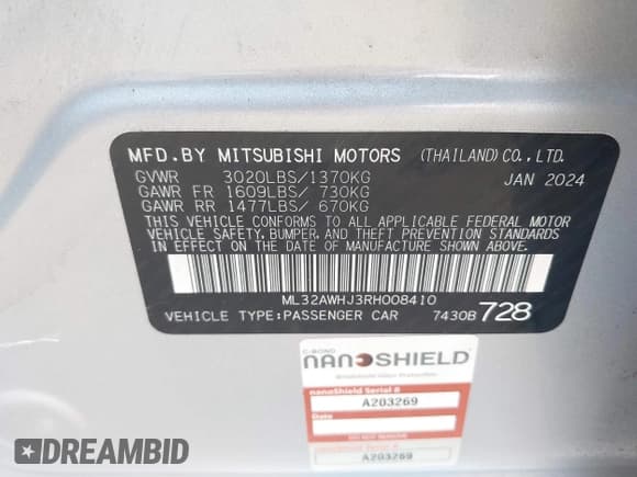 ✅ 2024 Mitsubishi Mirage Black Edition • VIN: ML32AWHJ3RH008410 • Lot: 40231440. Listed on IAAI with 1,400 mi. Free auction sales archive from the USA and detailed vehicle history report at DreamBid. Image 9.