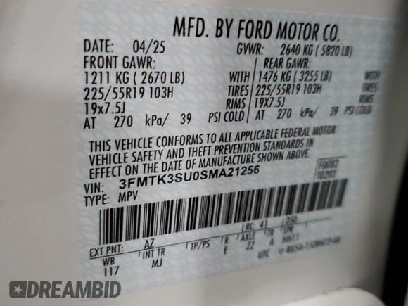 ✅ 2025 Ford Mustang Mach-E Premium • VIN: 3FMTK3SU0SMA21256 • Lot: 89663775. Listed on Copart with 822 mi. Free auction sales archive from the USA and detailed vehicle history report at DreamBid. Image 12.