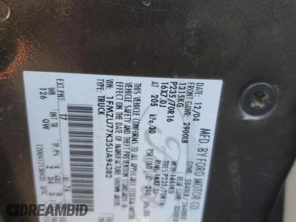 ✅ 2005 Ford Explorer Sport Trac XLS • VIN: 1FMZU77K35UA94382 • Lot: 47872895. Wystawiony na Copart z przebiegiem 147 777 mil. Bezpłatny archiwum sprzedaży aukcyjnych z USA i szczegółowy raport historii pojazdu na DreamBid. Zdjęcie 12.