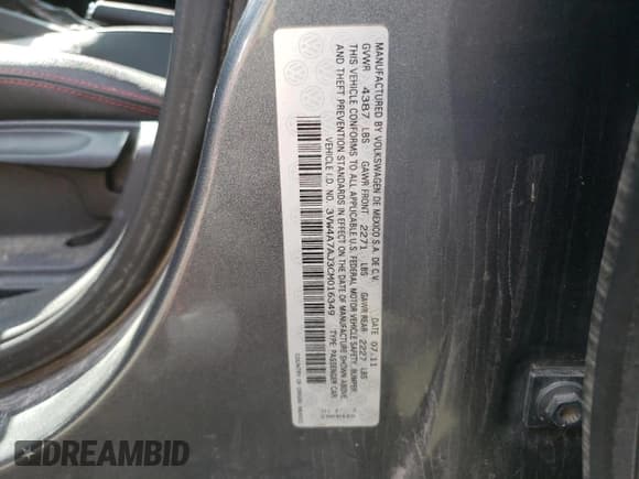 ✅ 2012 Volkswagen Jetta Autobahn • VIN: 3VW4A7AJ3CM016349 • Lot: 55487155. Listed on Copart with 113,805 mi. Free auction sales archive from the USA and detailed vehicle history report at DreamBid. Image 12.