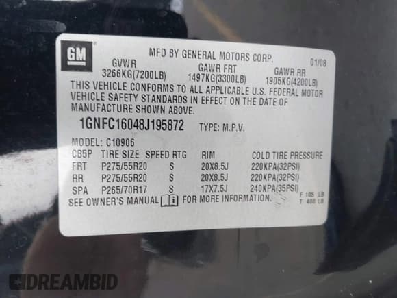 ✅ 2008 Chevrolet Suburban LTZ • VIN: 1GNFC16048J195872 • Лот: 41389825. Опубликован ранее на IAAI с пробегом 207 421 миль. Бесплатный доступ к архиву аукционных продаж из США и подробный отчёт об истории автомобиля на DreamBid. Изображение 9.