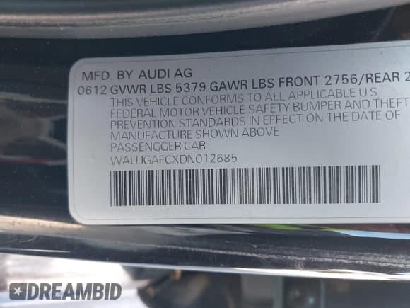 ✅ 2013 Audi A6 Prestige • VIN: WAUJGAFCXDN012685 • Лот: 43444132. Опубликован ранее на IAAI с пробегом 102 137 миль. Бесплатный доступ к архиву аукционных продаж из США и подробный отчёт об истории автомобиля на DreamBid. Изображение 9.